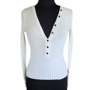 By Together Bella Henley Cream Ribbed Long Sleeve Top Elena Aesthetic